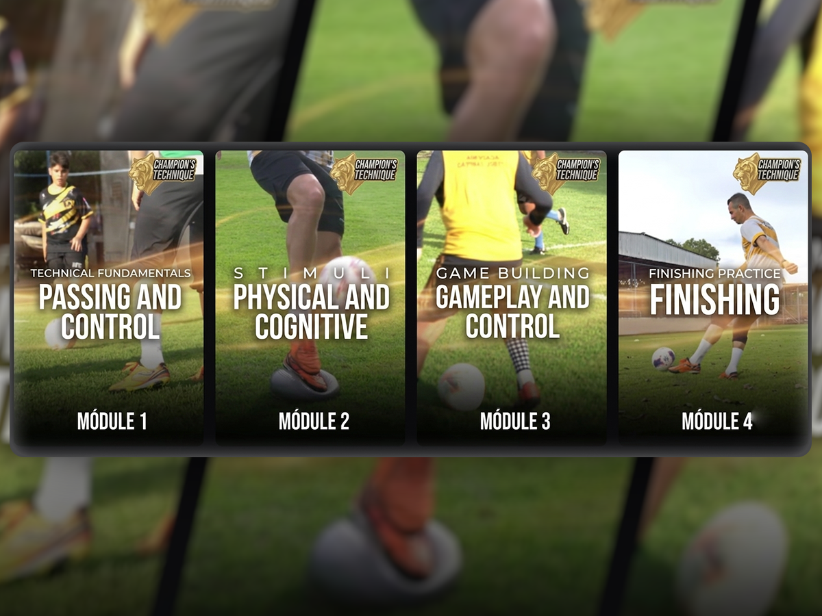 The four Technique of a Champion modules: Passing and Control, Physical and Cognitive, Gameplay and Control, and Finishing